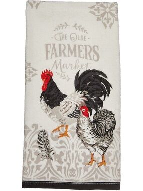 Farmers Market Rooster Kitchen Towel - Neutral & Black